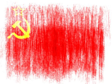 renkli boya kalemi ile beyaz zemin üzerine çizilmiş Sovyetler Birliği bayrağı