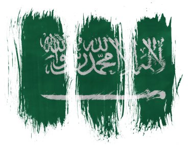 beyaz zemin üzerine 3 dikey fırça darbeleri ile Suudi Arabistan bayrağı boyalı
