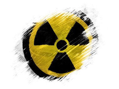 Nükleer radyasyon sembolü beyaz zemin üzerine fırça ile boya boyalı