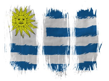beyaz zemin üzerine 3 dikey fırça darbeleri ile Uruguay bayrağı boyalı