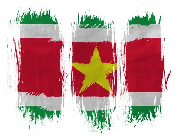 Surinamese flag painted with 3 vertical brush strokes on white background — Stock Photo, Image