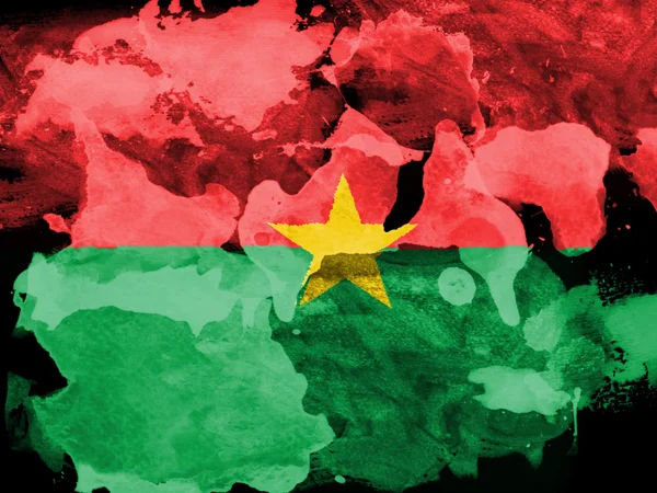 Burkina Fasos flagga målade med vattenfärg på svart papper — Stockfoto