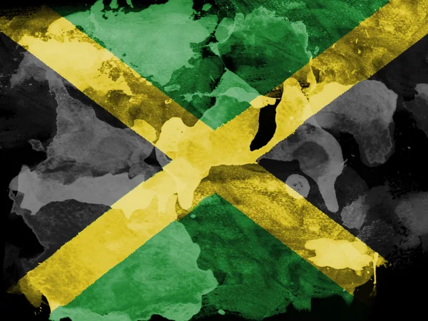 Σημαία της Τζαμάικα ζωγραφισμένα με ακουαρέλα σε χαρτί μαύρο — Φωτογραφία Αρχείου