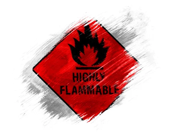 Highly flammable sign drawn on painted with brush on white background — Stock Photo, Image