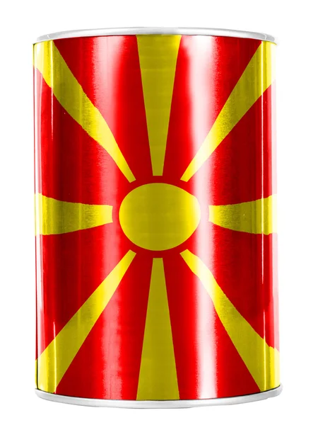 Mazedonien-Flagge auf glänzende Blechdose gemalt — Stockfoto