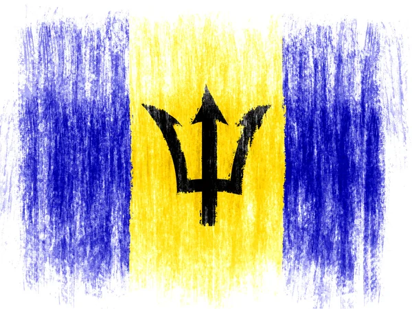 Barbados. Bandera de Barbados dibujada sobre fondo blanco con lápices de colores —  Fotos de Stock