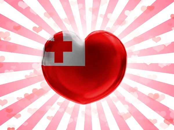 Tonga flag painted on glass heart on stripped background — Stock Photo, Image