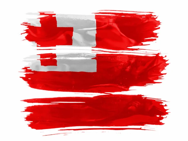 Vlag van Tonga geschilderd met drie lijnen van verf in wit — Stockfoto