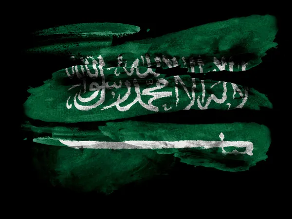 Saoedi-Arabië vlag geschilderd op zwart geweven papier met aquarel — Stockfoto