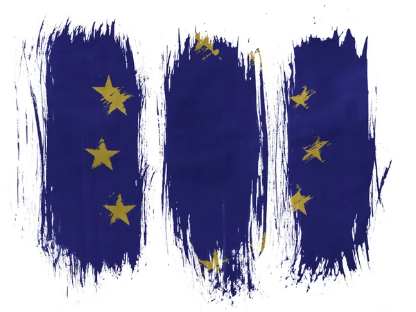 白い背景の上 3 の垂直方向のブラシ ストロークでペイントに描かれたヨーロッパ連合の旗 — ストック写真