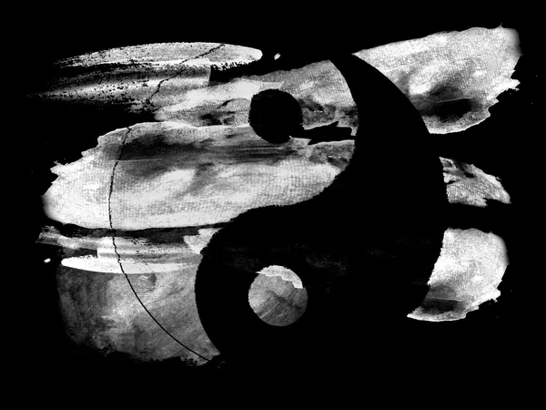 Das Ying-Yang-Zeichen auf schwarzem strukturiertem Papier mit Aquarell gemalt — Stockfoto