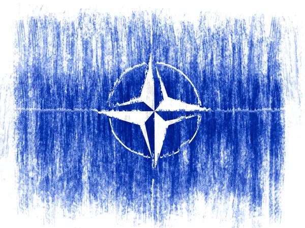 NATO symbol drawn on white background with colored crayons — Zdjęcie stockowe