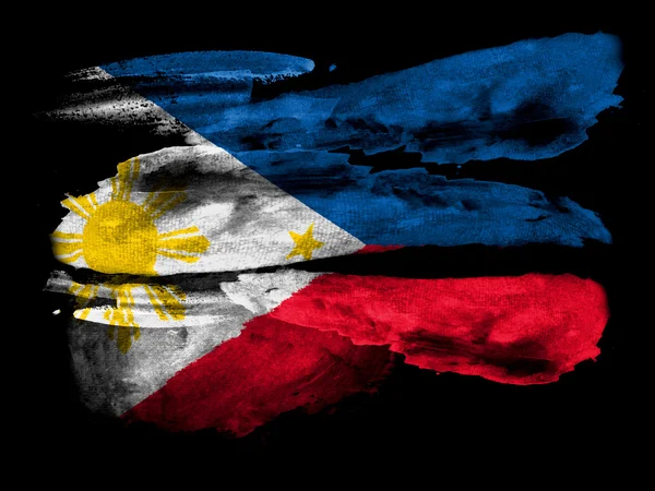 Philippine flag painted on black textured paper with watercolor — Stock Photo, Image