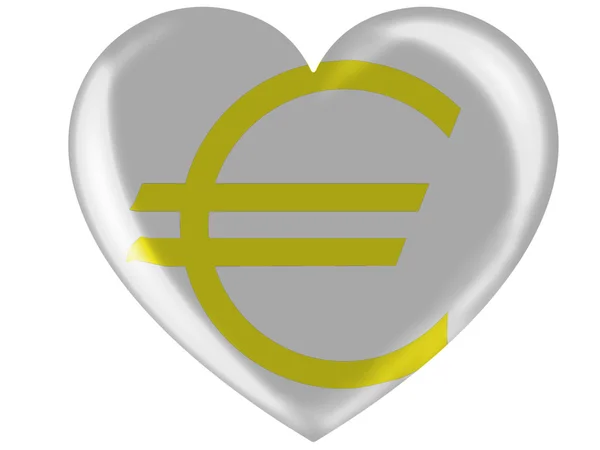 Euro currency sign painted on painted on glossy heart icon — Stock Photo, Image