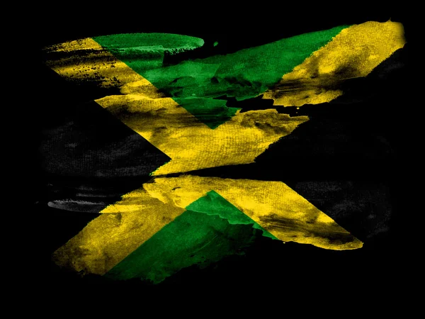 Jamaica-Flagge auf schwarzem strukturiertem Papier mit Aquarell bemalt — Stockfoto
