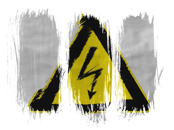 Stromschlag-Schild gemalt auf gemaltem mit 3 vertikalen Pinselstrichen auf weißem Hintergrund — Stockfoto