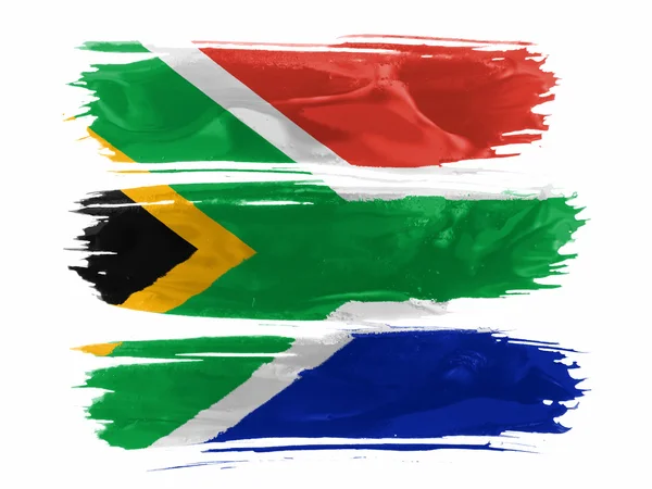 Bandera sudafricana pintada con tres pinceladas de pintura en blanco — Foto de Stock