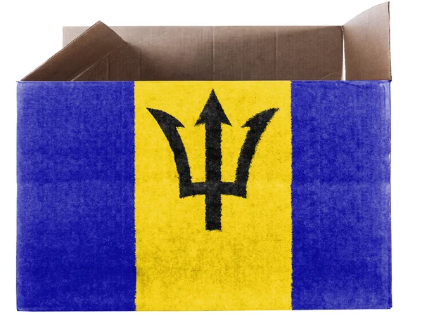 バルバドス。カートン ボックスまたはパッケージに描かれたバルバドスの国旗 — ストック写真