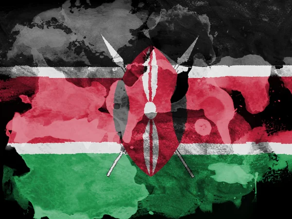 Kenia-Flagge mit Aquarell auf schwarzem Papier gemalt — Stockfoto