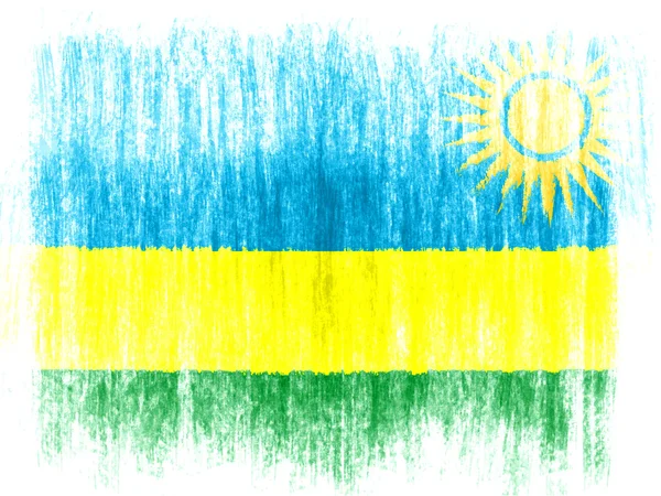 Ruanda-Flagge auf weißem Hintergrund mit farbigen Buntstiften gezeichnet — Stockfoto