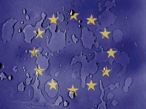 Europese Unie vlag geschilderd op bedekt met water drops — Stockfoto