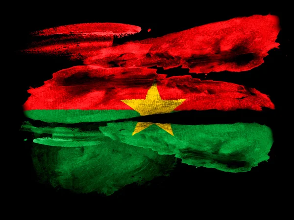 Bandeira do Burkina Faso pintada em papel texturizado preto com aquarela — Fotografia de Stock