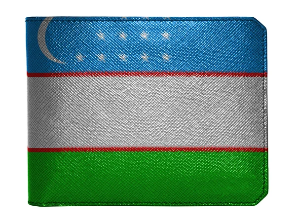 Флаг Узбекистана раскрашен на кожаном бумажнике — стоковое фото