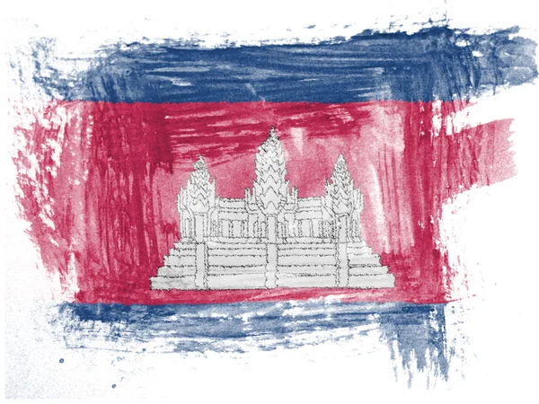 Cambodia flag painted with watercolor on paper — Stock Photo, Image