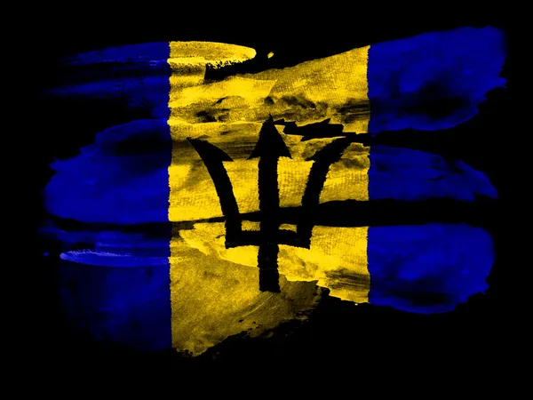 Barbados. Barbadian flag painted on black textured paper with watercolor — Stock Photo, Image
