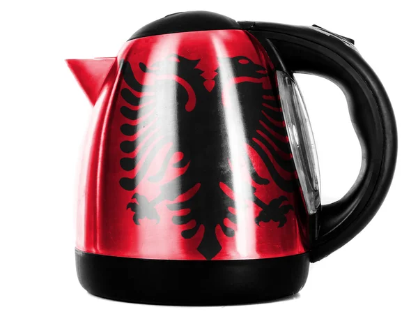 Albania. Albanian flag painted on shiny metallic kettle — Stock Photo, Image