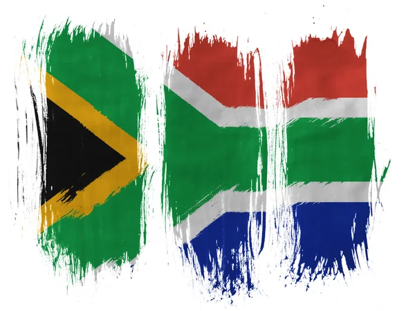 Bandera sudafricana pintada con 3 pinceladas verticales sobre fondo blanco — Foto de Stock