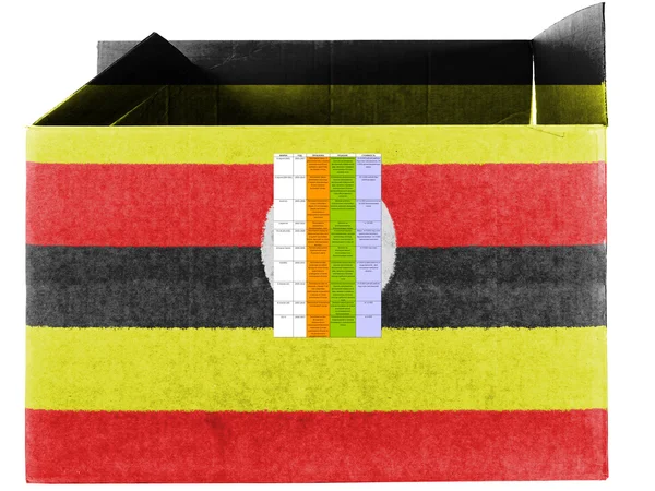 Uganda flag painted on carton box or package — Stock Photo, Image