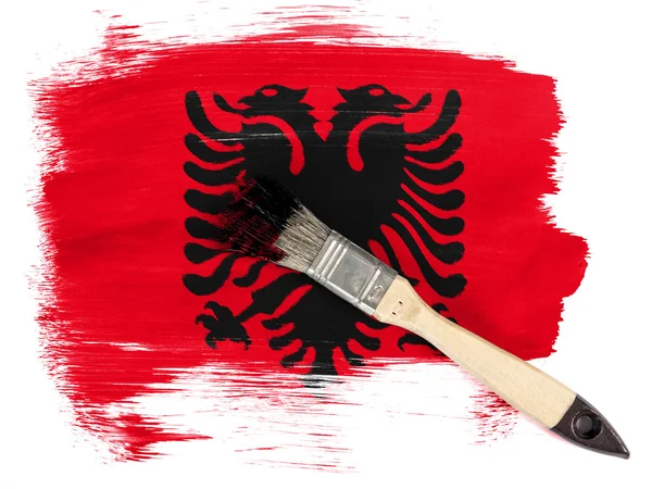 Albanien. Albanische Flagge mit Pinsel übermalt — Stockfoto