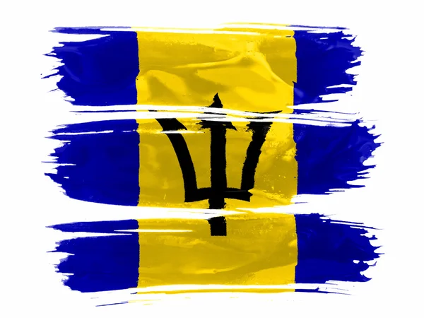 Barbadokselle. Barbadian lippu maalattu kolmella maalilla valkoisella — kuvapankkivalokuva
