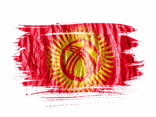 Bandeira do Quirguistão pintada com aquarela em papel branco molhado — Fotografia de Stock