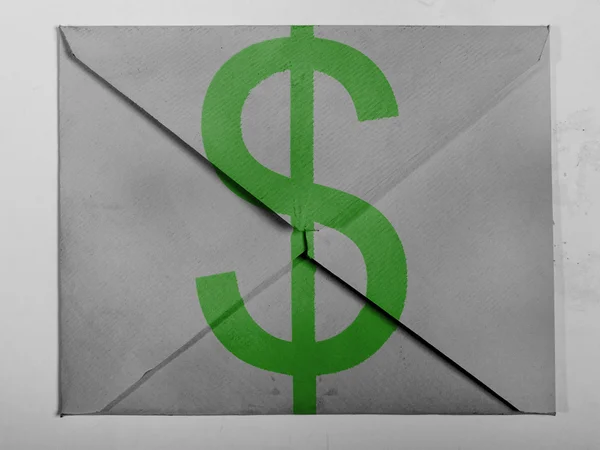 Dollar sign painted on painted on grey envelope — Stock Photo, Image