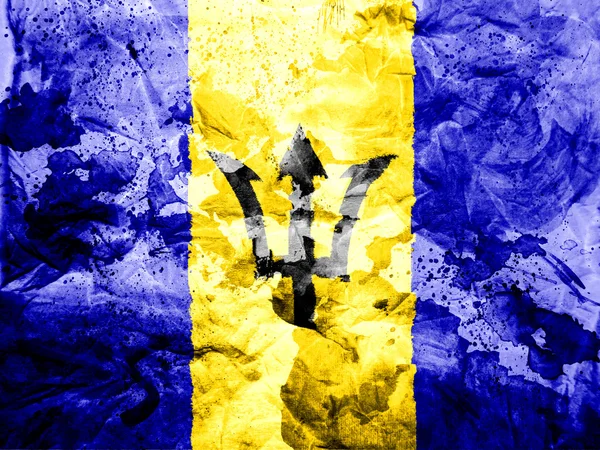 Барбадос. Барбадосский флаг, расписанный грязной и грязной бумагой — стоковое фото
