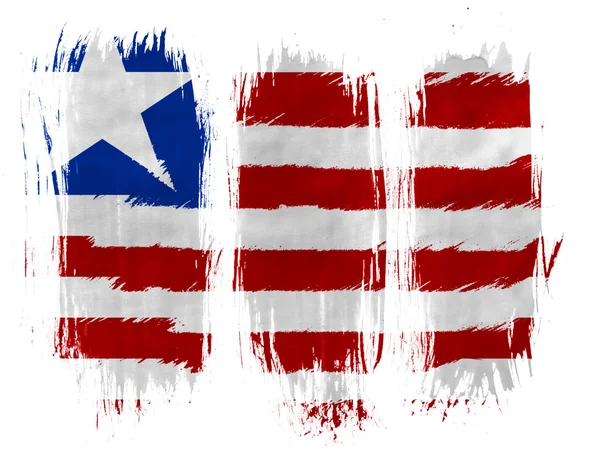 Liberia. Liberiaanse vlag geschilderd met 3 verticale penseelstreken op witte achtergrond — Stockfoto