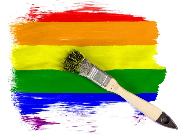 Gay pride flaggan målad med pensel över det — Stockfoto