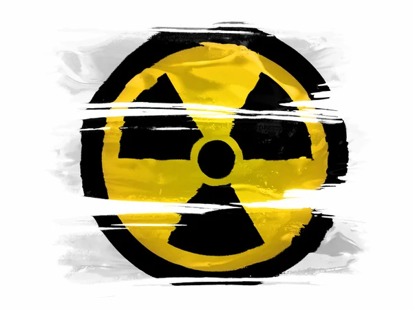 Nukleáris sugárzás szimbólum a festett, festett fehér festék három agyvérzés — Stock Fotó