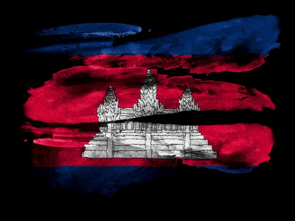 Σημαία της Καμπότζης βαμμένο σε μαύρο ελαστικοποιημένων χαρτί με ακουαρέλα — Φωτογραφία Αρχείου