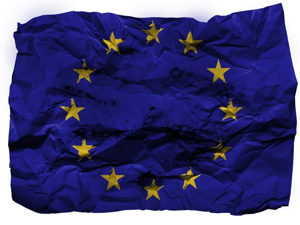 Bandera de la Unión Europea pintada sobre papel arrugado — Foto de Stock