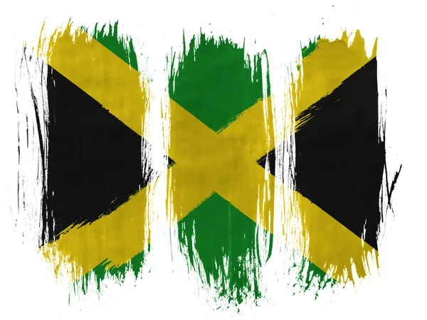 Bandiera giamaicana dipinta con 3 pennellate verticali su sfondo bianco — Foto Stock