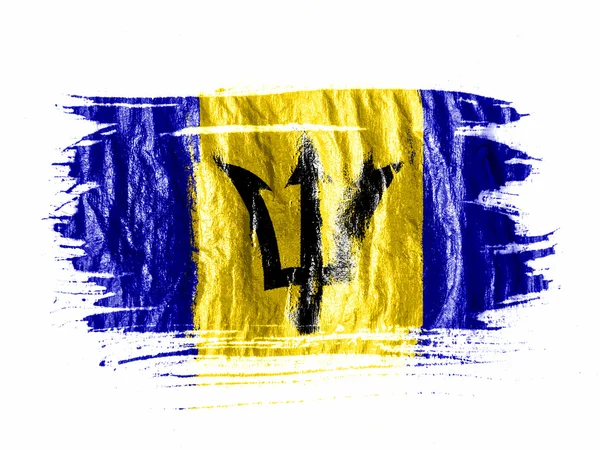 Barbados. Barbadische Flagge mit Aquarell auf nassem weißem Papier gemalt — Stockfoto