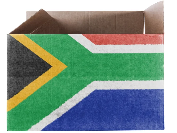 Bandera de Sudáfrica pintada en caja de cartón o paquete —  Fotos de Stock