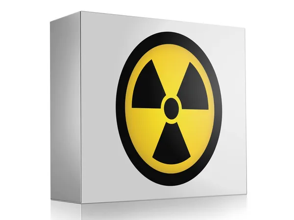 Nuclear radiation symbol painted on on white box icon — Stock Photo, Image
