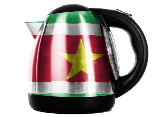 Суринамский флаг на блестящем металлическом чайнике Стоковая Картинка