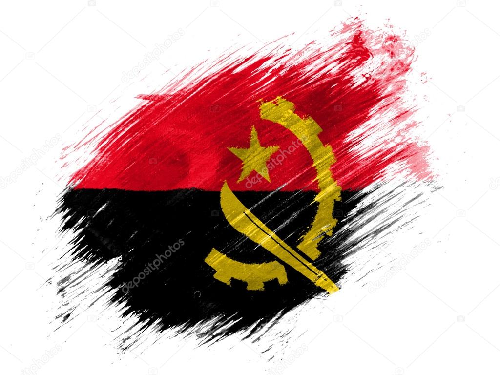 Angola. Angolan flag painted with brush on white background