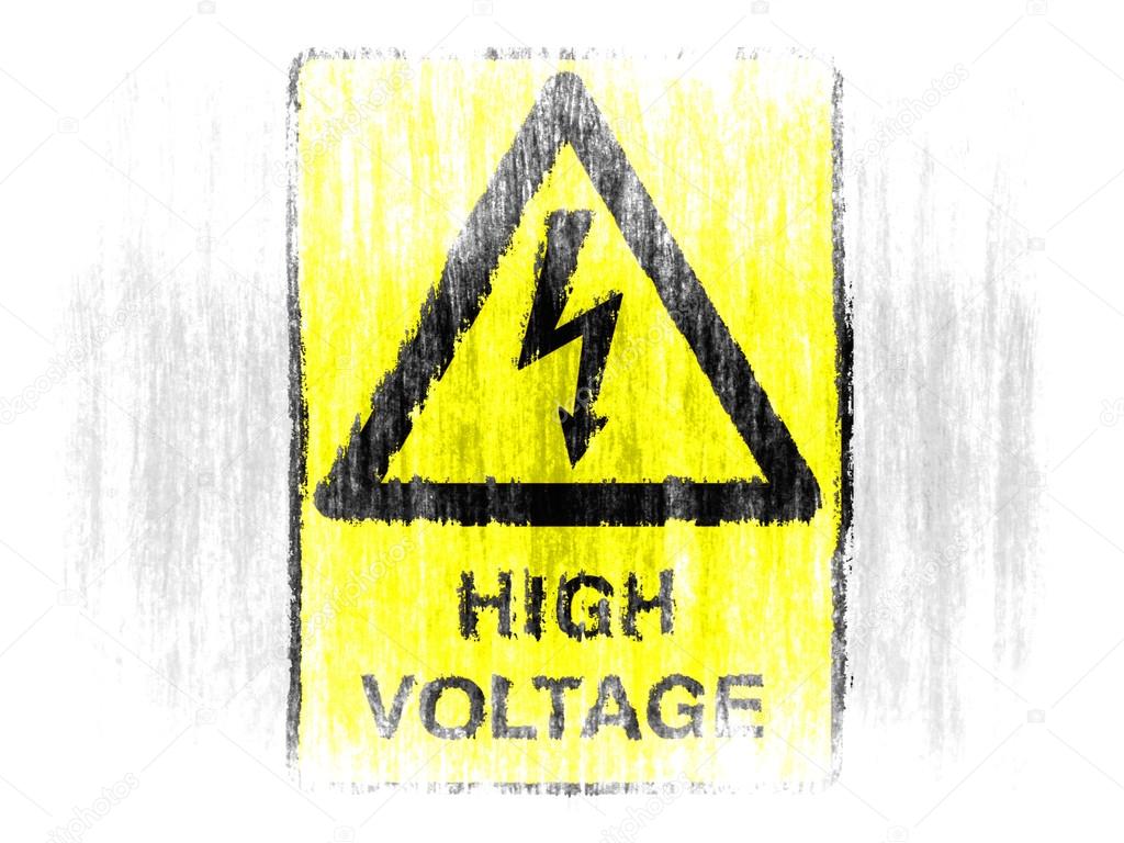 High voltage sign drawn on white background with colored crayons