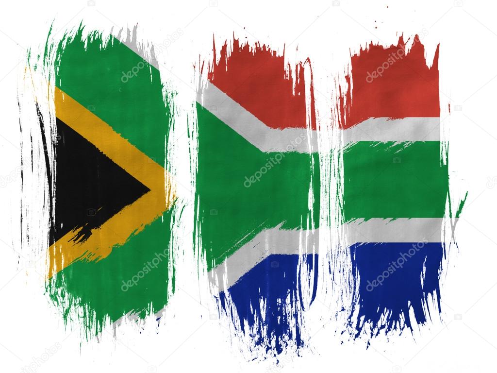 South African flag painted with 3 vertical brush strokes on white background